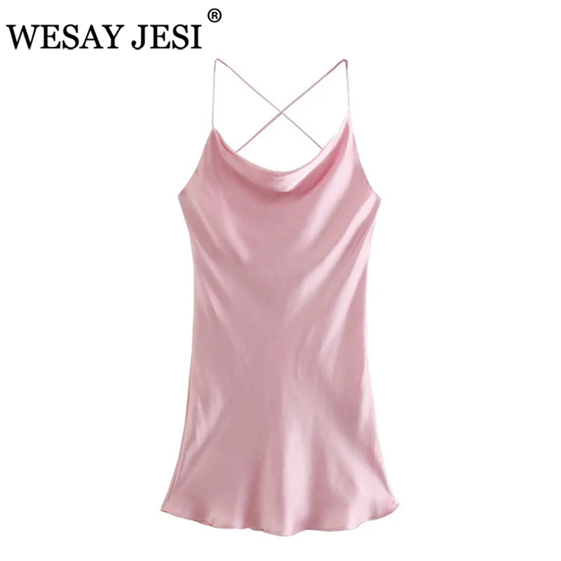 Casual Dresses WESAY JESI Summer Dress Women White Rear Back Cross Suspender Dress V-Neck Sleeveless Backless Sexy Female Mini Dresses 0830