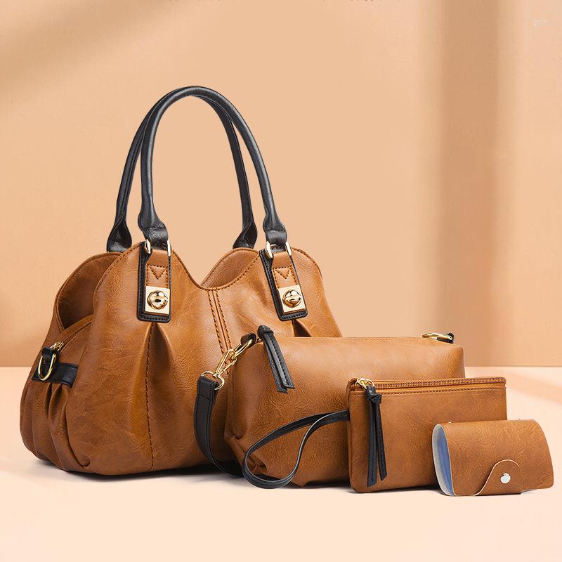 Shoulder Bags Retro Three-piece Set European And American Fashion Luxury Portable One-shoulder Messenger Bag For Women, Brown 
Shoulder Bags Retro Three-piece Set European And American Fashion Luxury Portable One-shoulder Messenger Bag For Women, Brown