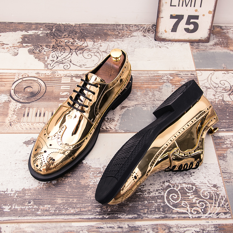 Brogues Men Shoes British Patent Leather PU Carved Lace Up Fashion Business Casual Wedding Party Everyday Versatile AD046