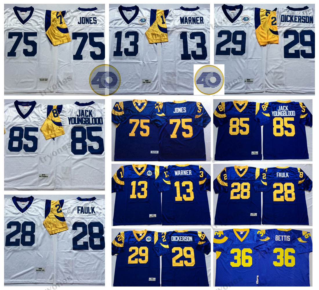 Mens 29 Eric Dickerson 36 Jerome Bettis Football Jerseys 1985 Vintage 28 Marshall Faulk 85 Jack Youngblood 13 Kurt Warner 75 Deacon Jones 40th Stitched Shirts, White85
Mens 29 Eric Dickerson 36 Jerome Bettis Football Jerseys 1985 Vintage 28 Marshall Faulk 85 Jack Youngblood 13 Kurt Warner 75 Deacon Jones 40th Stitched Shirts, White85