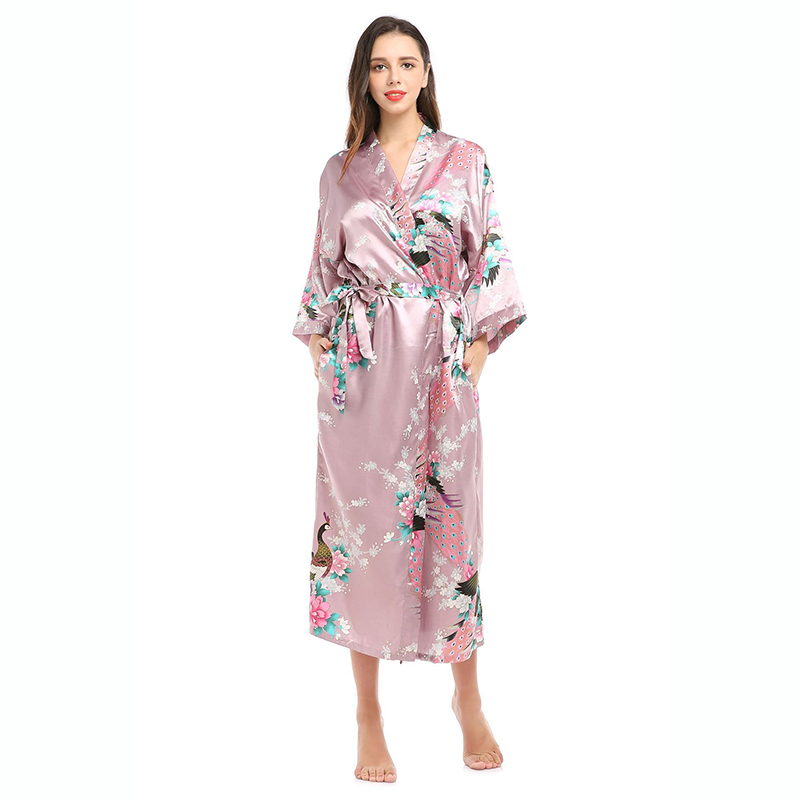 Women's Robe Womens Silk Satin Kimono Robes Long Sleepwear Dressing Gown Floral Printed Pattern Party Wedding Bridesmaid Bathrobe 220830