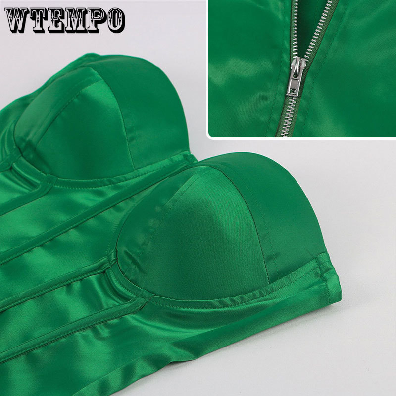 Women's Shapers Green Crop Tops Summer Sexy Strapless Off Shoulder Tube Party Sleeveless Bustier Tank Top Women Solid Halter Tee Satin Corset 220