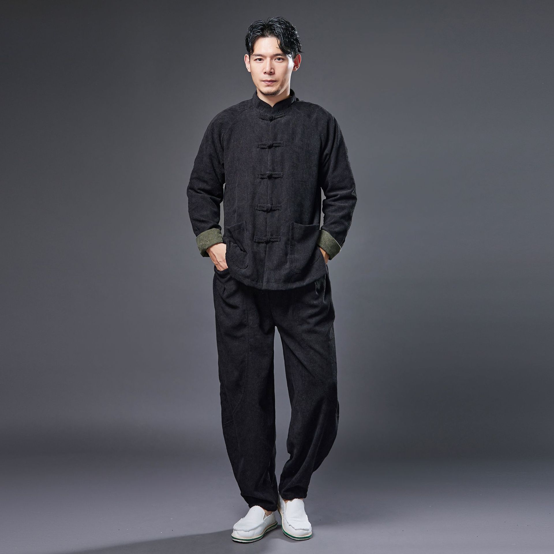 Tang suit ethnic clothing for men Asian Costume Top and Pant set Oriental Traditional wear loose breathable cotton Autumn outfit