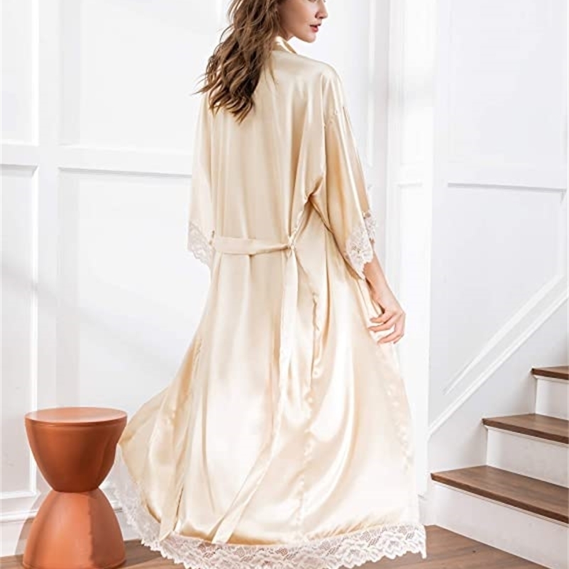 Women's Robe Silk Satin Lace s Bridesmaid Bride s Wedding Long Bathrobe Womens Lingerie 220830