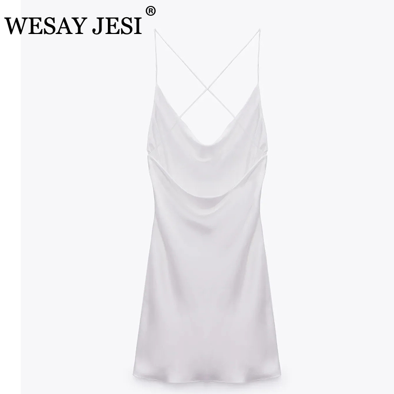 Casual Dresses WESAY JESI Summer Dress Women White Rear Back Cross Suspender Dress V-Neck Sleeveless Backless Sexy Female Mini Dresses 0830