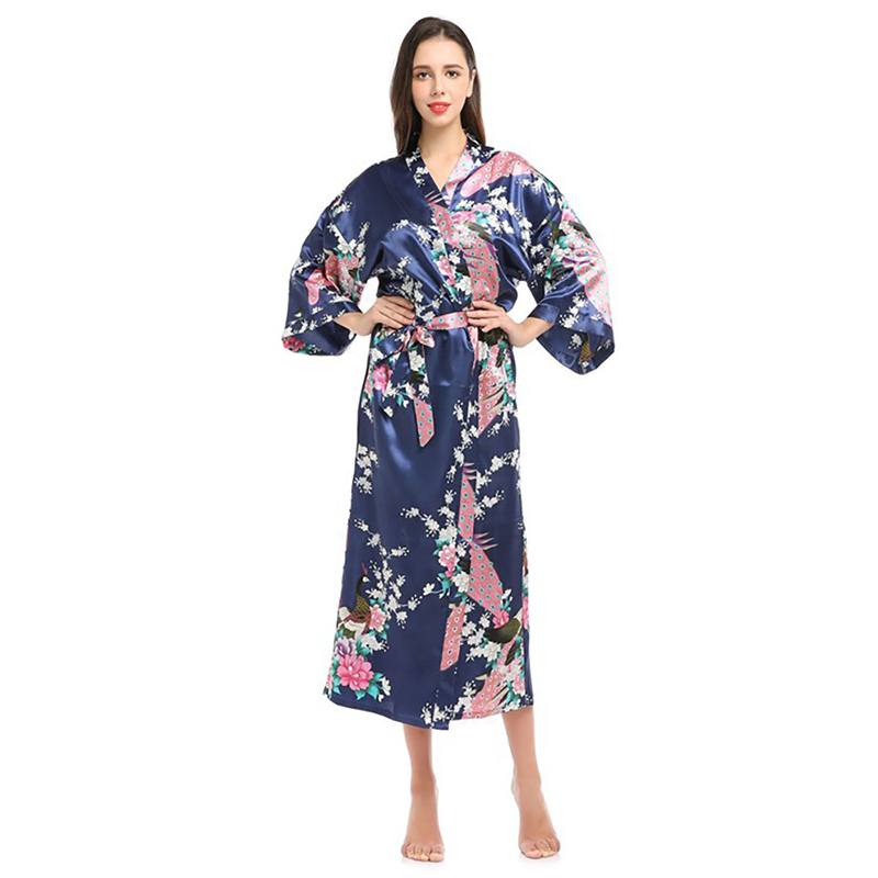 Women's Robe Womens Silk Satin Kimono Robes Long Sleepwear Dressing Gown Floral Printed Pattern Party Wedding Bridesmaid Bathrobe 220830