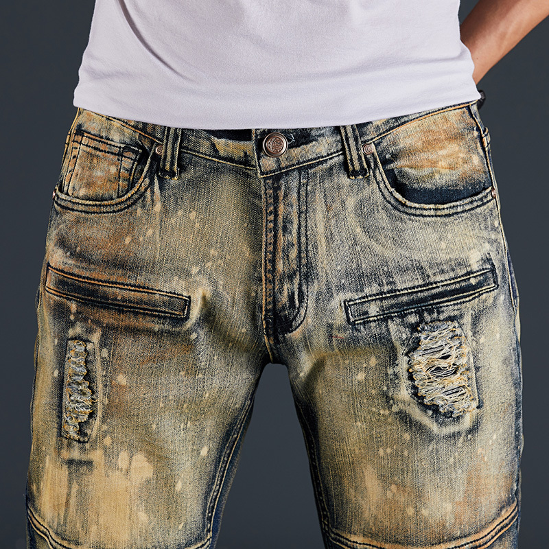 Mens Jeans MenS Pants Locomotive Fashion Denim Trousers Biker High Quality Male Straight Casual Ripped Comfortable Advanced 220829