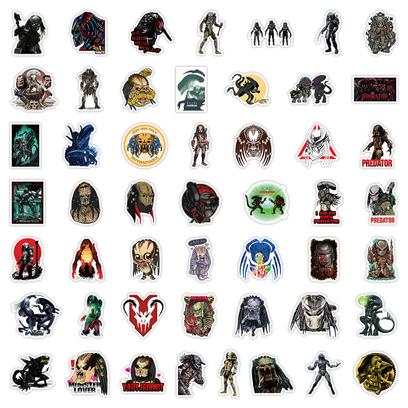 53Pcs Classical Movie Predator Stickers Predator Prey Graffiti Kids Toy Skateboard Car Motorcycle Bicycle Sticker Decals