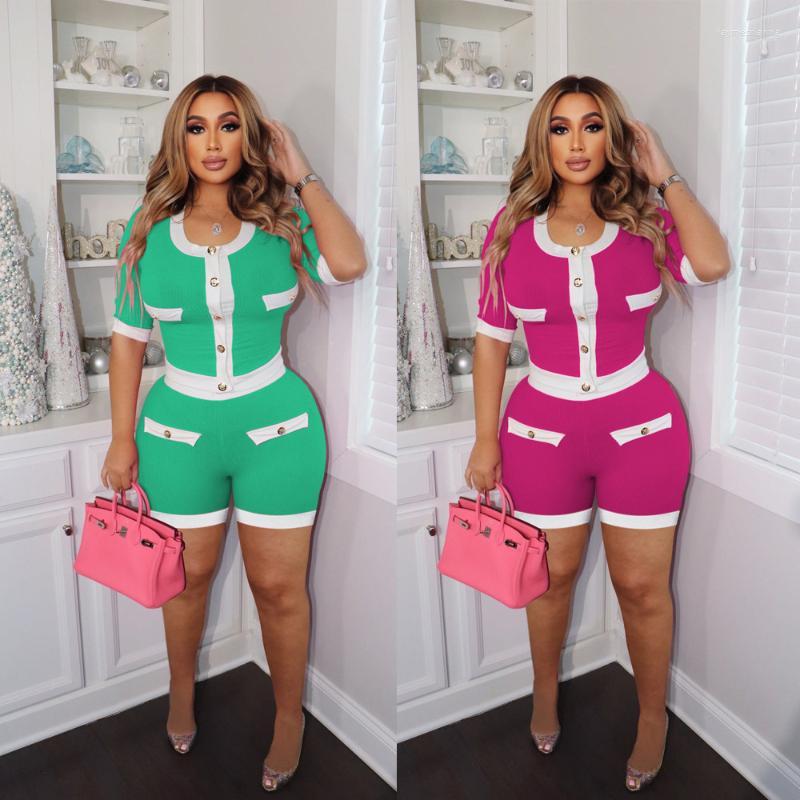 Women' Tracksuits Summer Elegant Two Piece Set Women Fashion Color-blocking Button Short-sleeved Shorts Suit Casual, Fuchsia
Women' Tracksuits Summer Elegant Two Piece Set Women Fashion Color-blocking Button Short-sleeved Shorts Suit Casual, Fuchsia