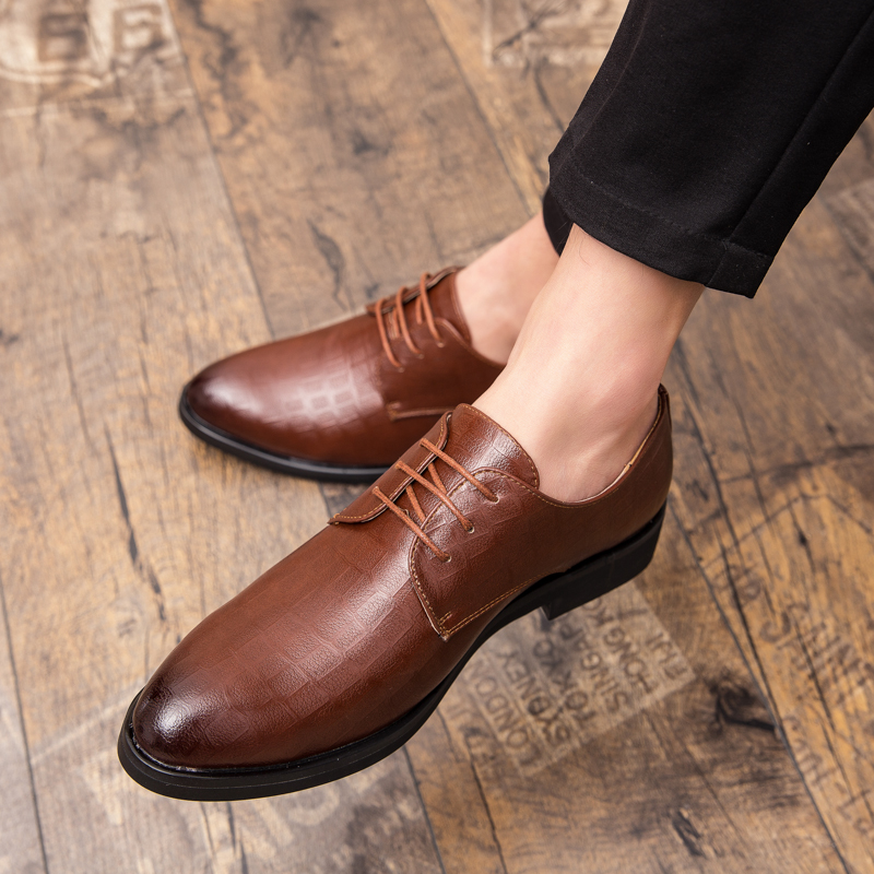 Derby Shoes Men Shoes Solid Color PU Plaid Dark Pattern Wing Tip Lace Up Fashion Business Casual Wedding Party Daily Versatile AD040