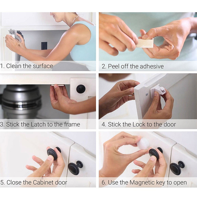 Baby Locks Latches 12 Pcs child protection Magnetic Lock Safety Door Striker blockers Commonly Used Cabinet Drawer Household Rooms 220830