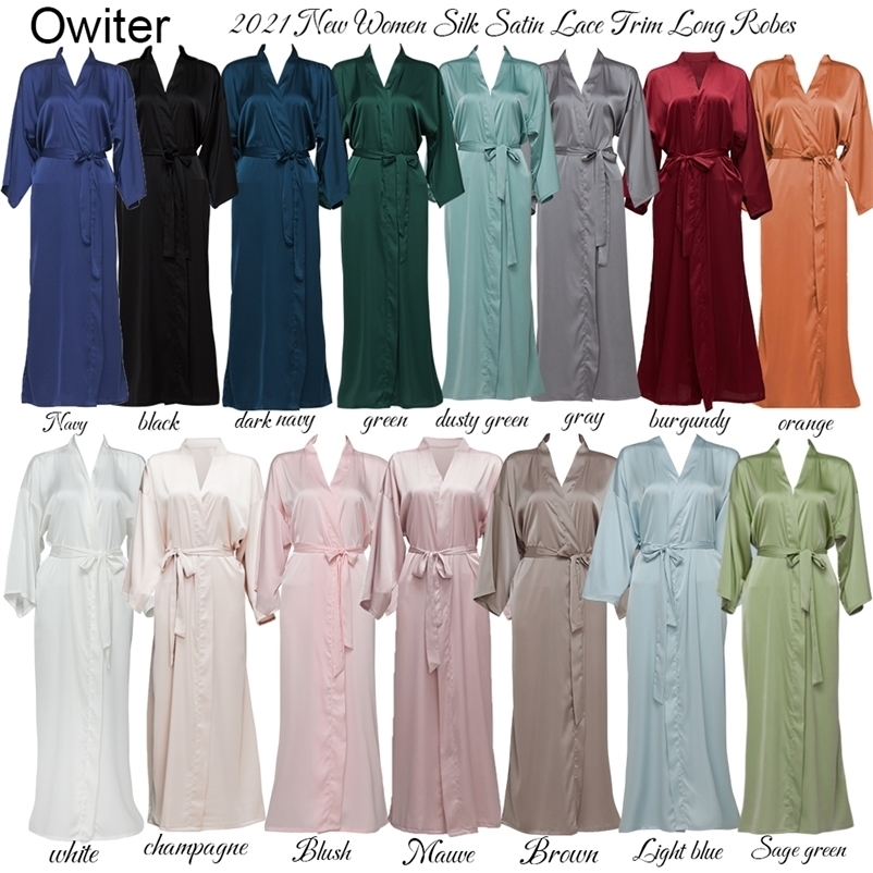 Women's Robe Owiter Satin Chiffon s Bridesmaid s Bride Women Wedding Long Bathrobe White 220830