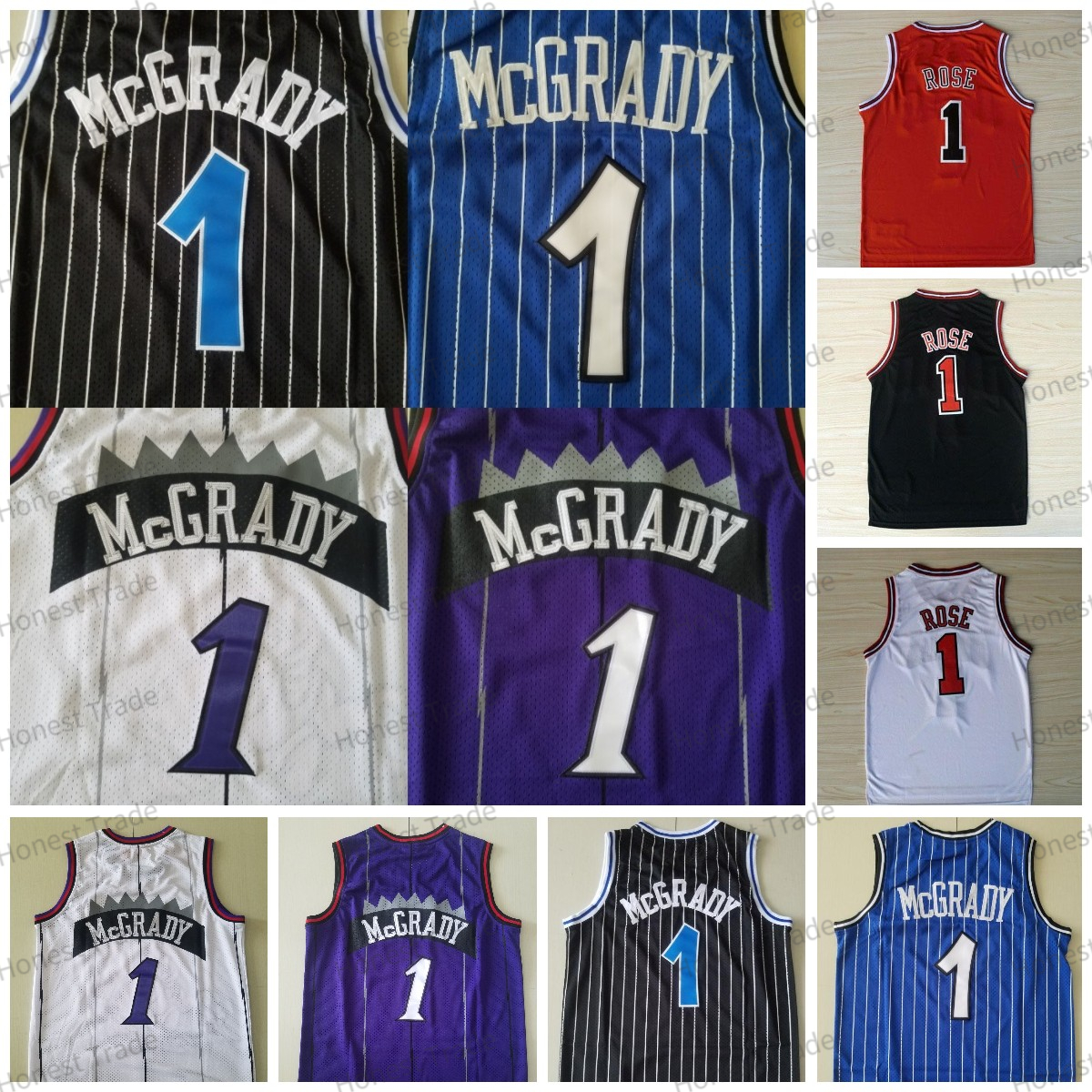 Retro Basketball Jersey Derek Rose 1 Mcgrady Red Black Stitched Good Quality Throwback Mens Jerseys Mesh