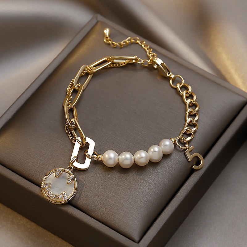 women's shell pearl chain bracelet stainless steel bracelet