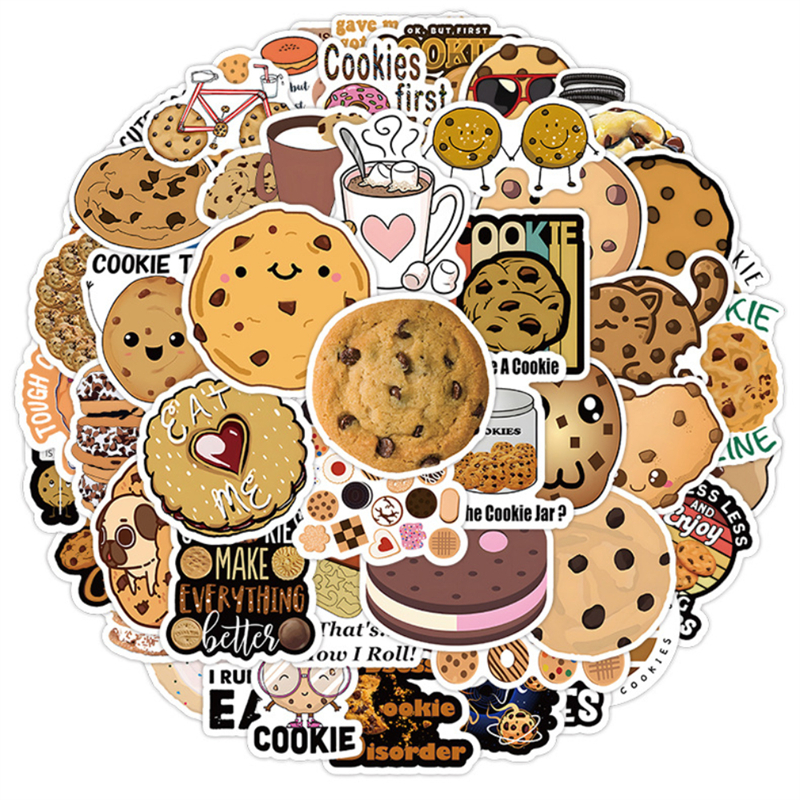 51Pcs Lovely Cartoon Biscuit Sticker Cookies Delicious Food Graffiti Kids Toy Skateboard Car Motorcycle Bicycle Sticker Decals