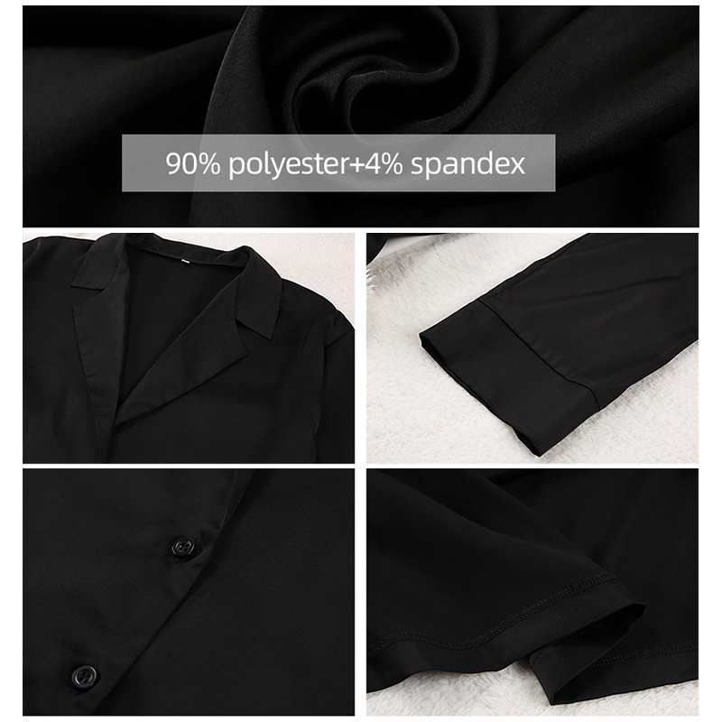 Women's Sleepwear Sexy Low Cut Fashion Pajamas Set For Women Loose Casual Long Sleeve Trouser Suits Solid Satin Silk Female Home Fitted Tops 2Pce