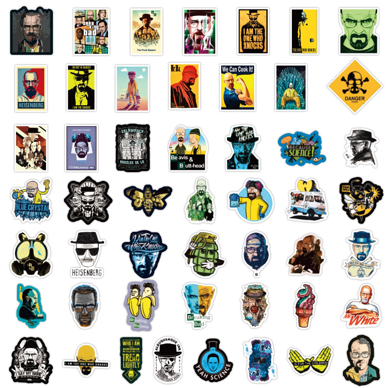 50Pcs Calssical TV Series Breaking Bad Stickers Walter White Graffiti Kids Toy Skateboard Car Motorcycle Bicycle Sticker Decals