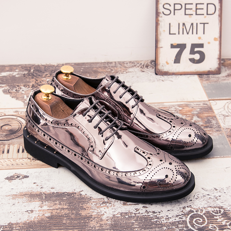 Brogues Men Shoes British Patent Leather PU Carved Lace Up Fashion Business Casual Wedding Party Everyday Versatile AD046