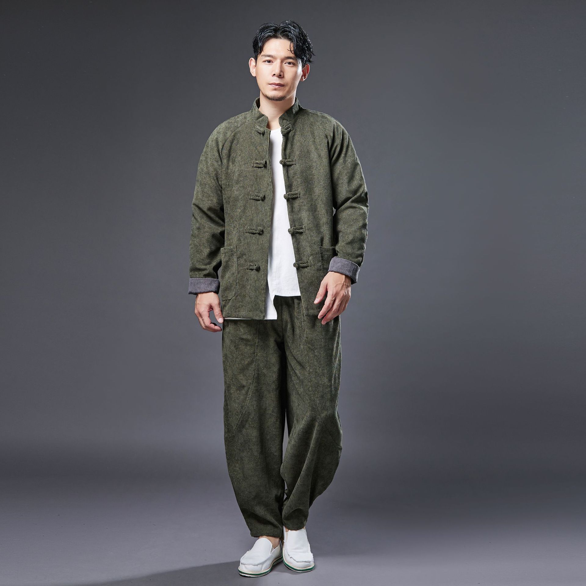 Tang suit ethnic clothing for men Asian Costume Top and Pant set Oriental Traditional wear loose breathable cotton Autumn outfit