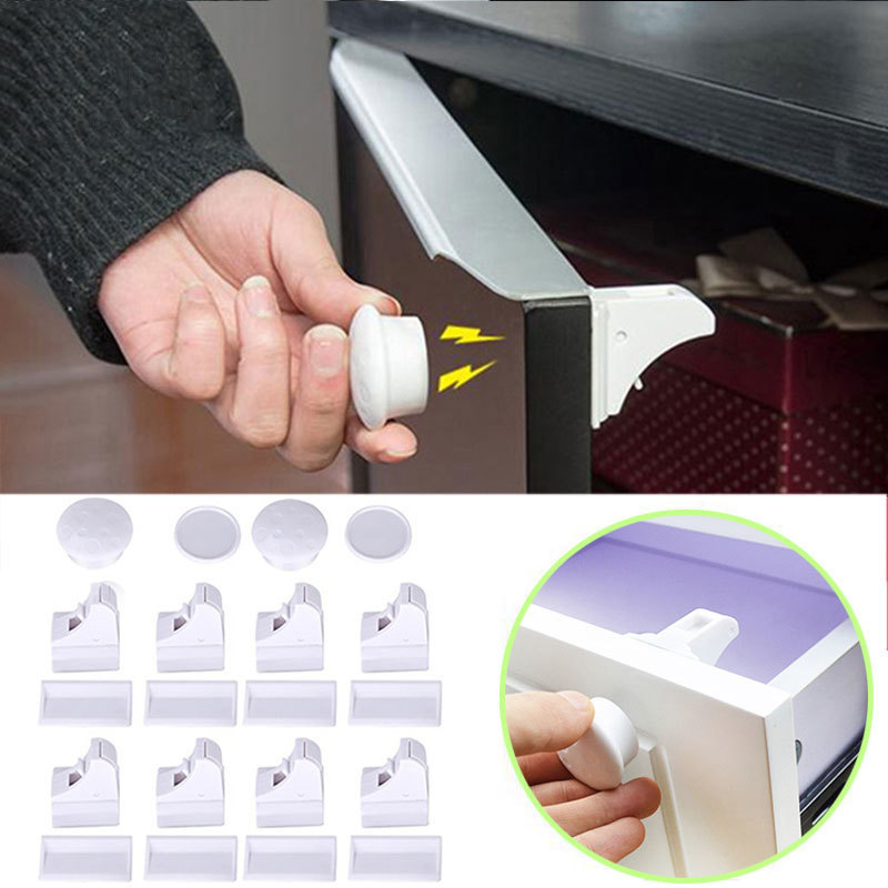 Baby Locks Latches 12 Pcs child protection Magnetic Lock Safety Door Striker blockers Commonly Used Cabinet Drawer Household Rooms 220830