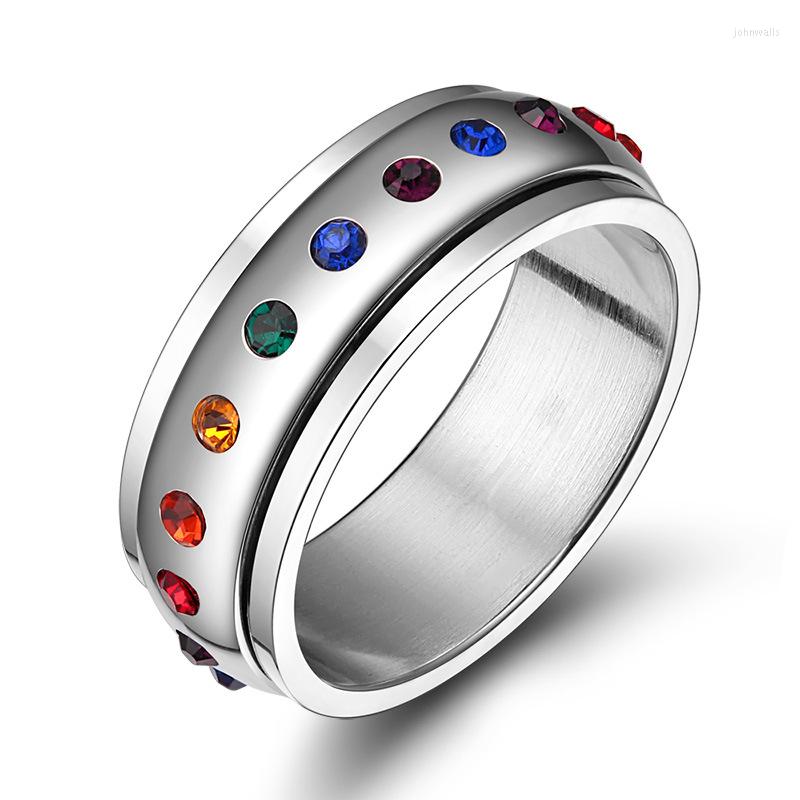 Wedding Rings Rainbow Titanium Steel Rotating Ring Color Crystal Micro Inlaid Female Stainless Band For Women
Wedding Rings Rainbow Titanium Steel Rotating Ring Color Crystal Micro Inlaid Female Stainless Band For Women
