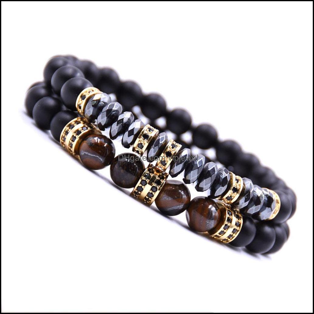 Beaded Strands 10Pc/Set 2Pcs Black Beads Bracelet Set For Men Women Healing Energy Bracelets Handmade Jewelry Drop Delivery 2021 Dhse Dhme1