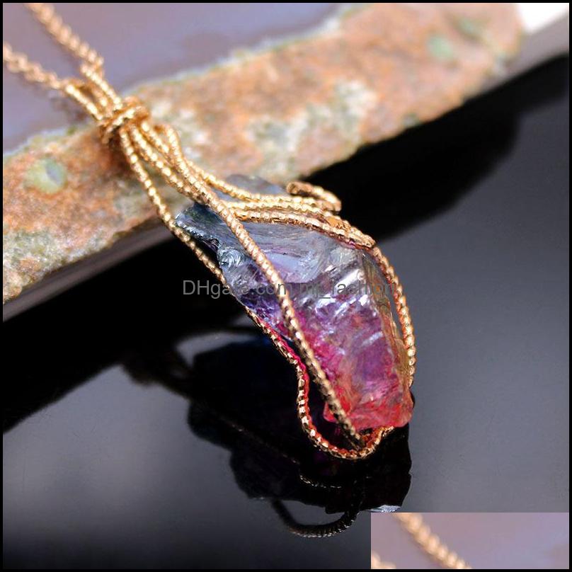 Pendant Necklaces Wire Wrapped Chakra Colorf Electroplated Stone Quartz Pendant Healing Crystal Energy Necklaces Fashion Dhseller2010 Dhmkh