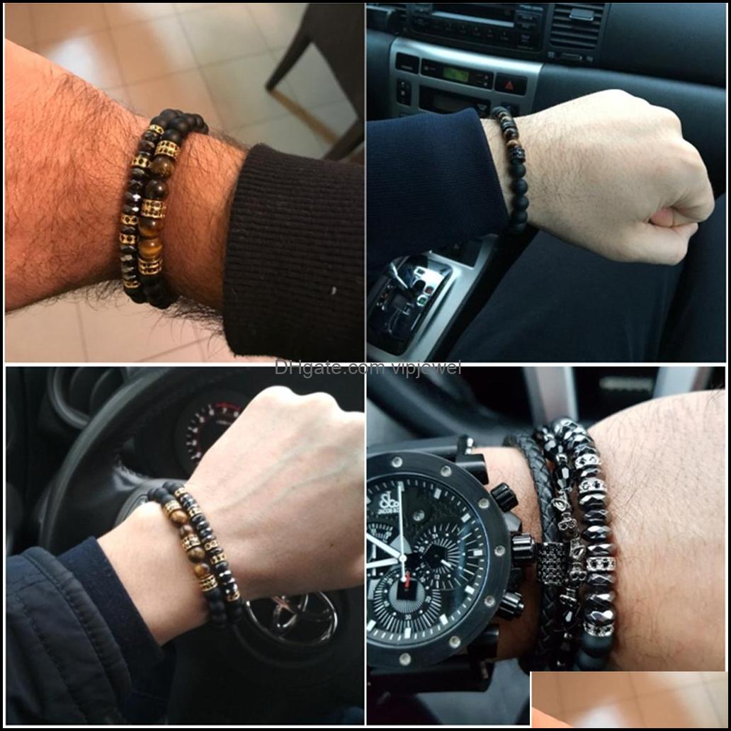 Beaded Strands 10Pc/Set 2Pcs Black Beads Bracelet Set For Men Women Healing Energy Bracelets Handmade Jewelry Drop Delivery 2021 Dhse Dhme1