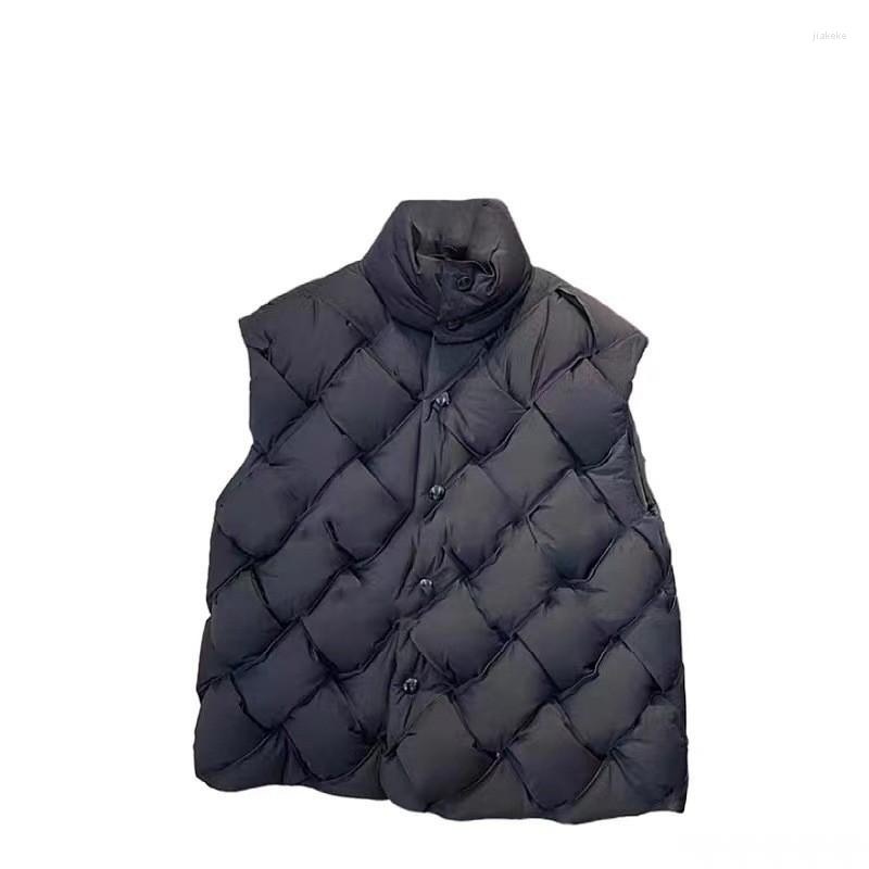 Women's Trench Coats Women Green Black Stand Collar Parkas Coat 2022 Loose Fashionable Woven Pattern Lady Single Breasted Sleeveless Vest