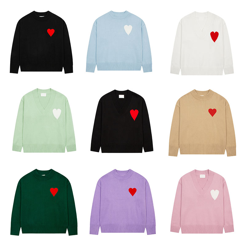 Paris Fashion Mens Designer knitted sweater Embroidered Red Heart Solid Color Big Love Round Neck Short Sleeve A T-shirt for Men and Women keep warm