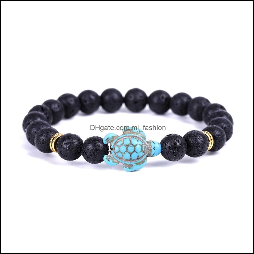 Charm Bracelets Sea Turtle Lava Beads Bracelets Classic 8Mm Turquoise Stone Elastic Friendship Bracelet Beach For Women Dhseller2010 Dhiyd