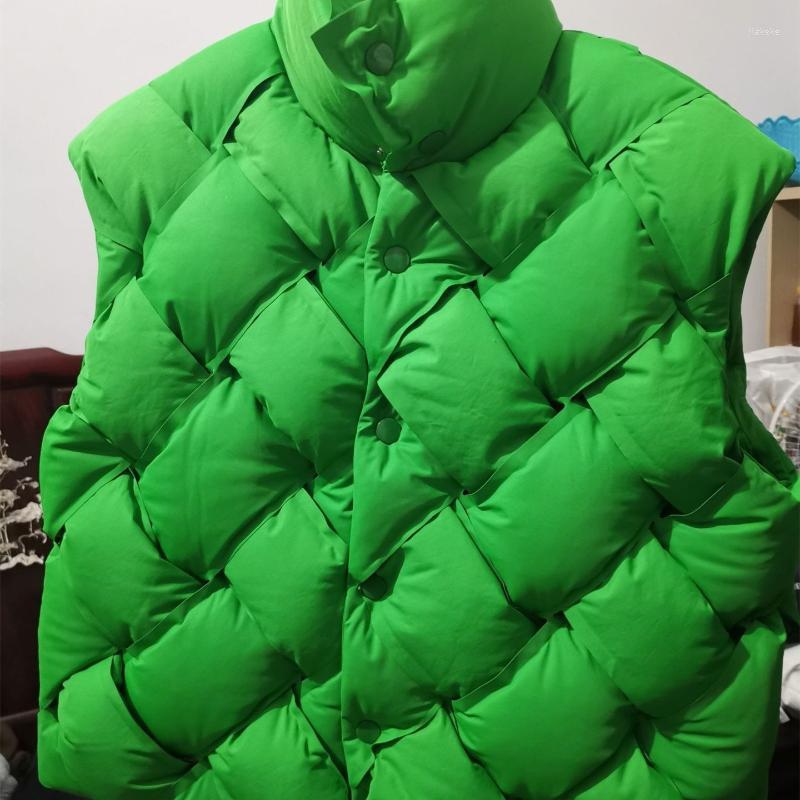 Women's Trench Coats Women Green Black Stand Collar Parkas Coat 2022 Loose Fashionable Woven Pattern Lady Single Breasted Sleeveless Vest