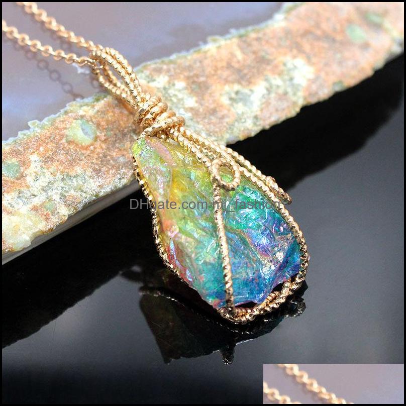 Pendant Necklaces Wire Wrapped Chakra Colorf Electroplated Stone Quartz Pendant Healing Crystal Energy Necklaces Fashion Dhseller2010 Dhmkh