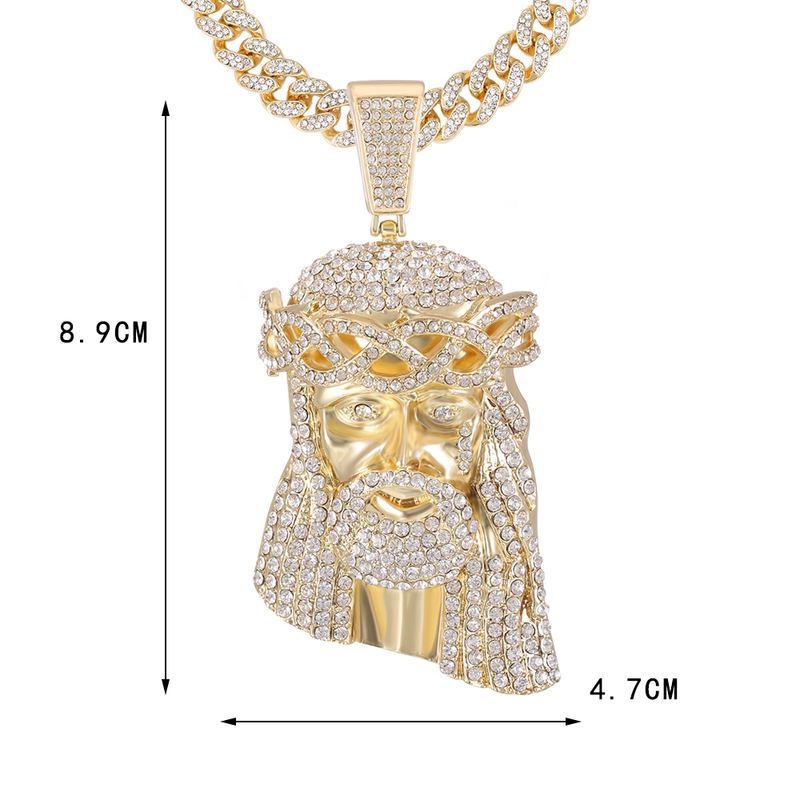 Pendant Necklaces Hip Hop Jesus Men Ice Out Paved Full Shining Crystal Head Face Gold Color Charm Cuban Jewelry 220831