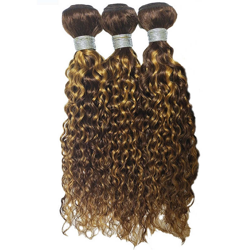 Brazilian Human Hair Peruvian Indian P4 27 Piano Color Water Wave 3 Bundles With 4X4 Lace Closure Baby Hairs Yirubeauty 10-30inch