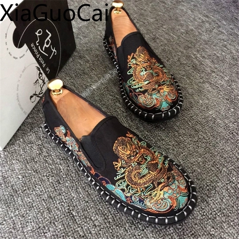 Safety Shoes Embroidered Mens Casual Loafers Summer Fashion Slip on Male Canvas Lightweight Breathable Flat 220831