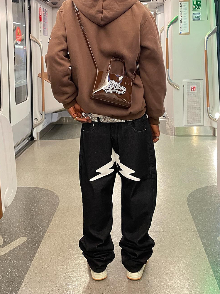 Mens Jeans Baggy Jeans Men Y2K Fashion Black Star Printed Trousers Bottoms Streetwear Casual Low Waist Loose Straight Denim Pants 220831