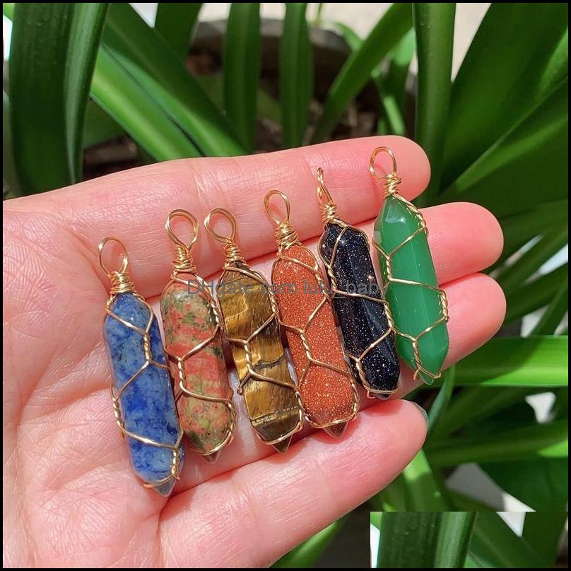 Pendant Necklaces Natural Stone Crystal Pendant Gold Sier Wire Wrap Pendum Reiki Healing Chakra Mticolor Quartz Purple Amethysts Poin Dhea4