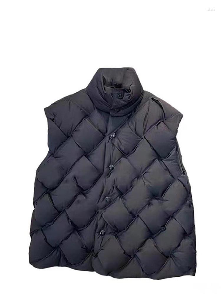 Women's Trench Coats Women Green Black Stand Collar Parkas Coat 2022 Loose Fashionable Woven Pattern Lady Single Breasted Sleeveless Vest