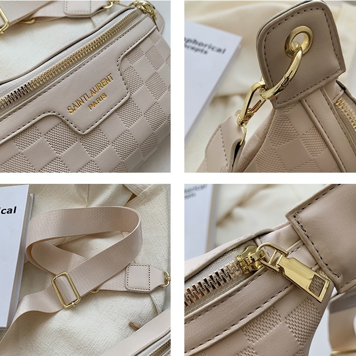 Waist Bags Women Pack Wide Strap Crossbody Chest Bag Female Elegant Plaid PU Leather Fanny Ladies Stylish R250327