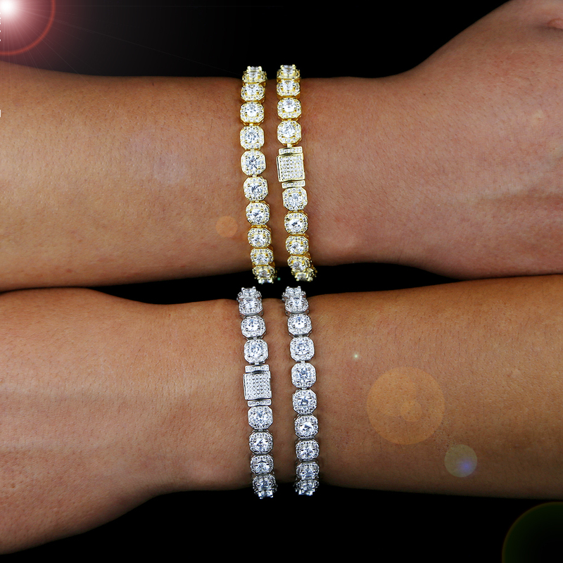 Bangle Iced Out Bling 5A Cubic Zirconia Square Charm Bracelet 8MM Silver Color CZ Tennis Chain Bangle Hip Hop Fashion Mens Jewelry 220831