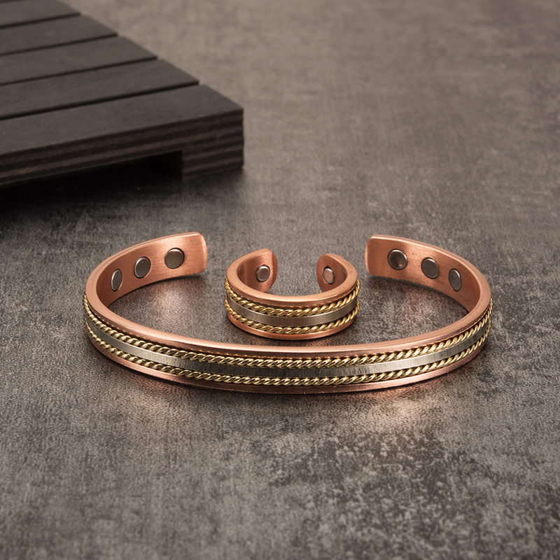 Other Jewelry Sets JewelrySet Magnetic Copper Bracelet Ring Healing Energy Jewelry Sets for Women Rose Gold Adjustable Cuff Ring Bracelets Bangles 220