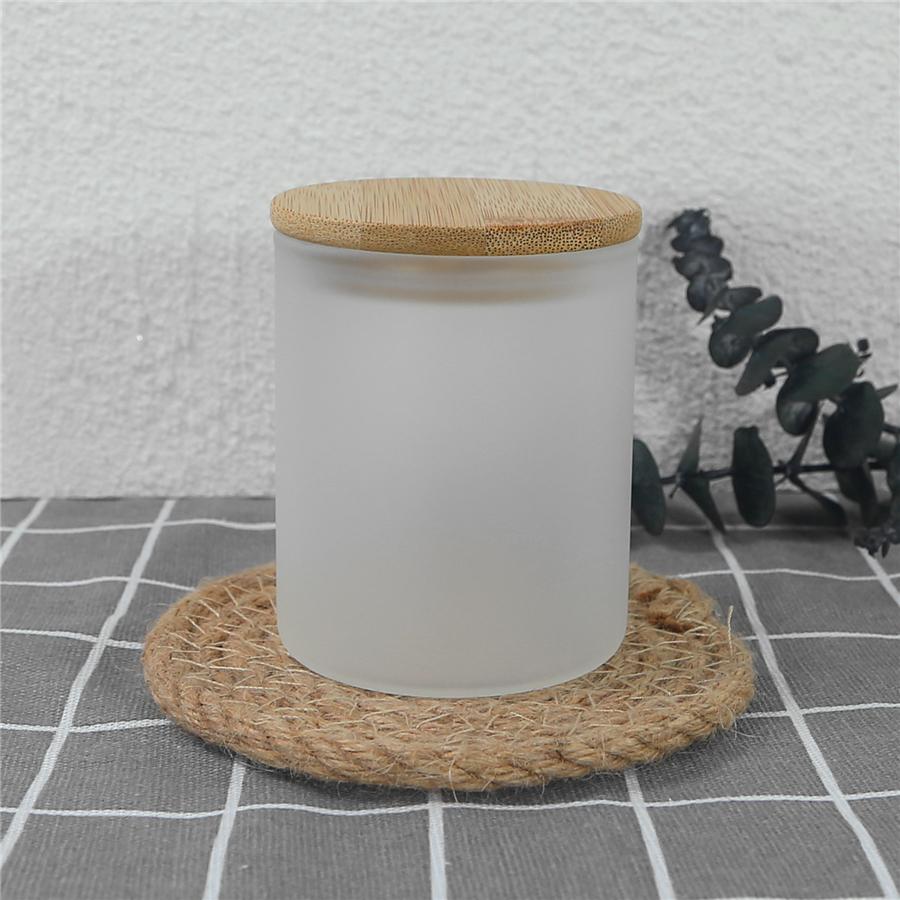 10oz short straight glass tumbler sublimation candle holder Tea light candles cup with bamboo lid clear frosted fragrance candle cups mini glasses tum
