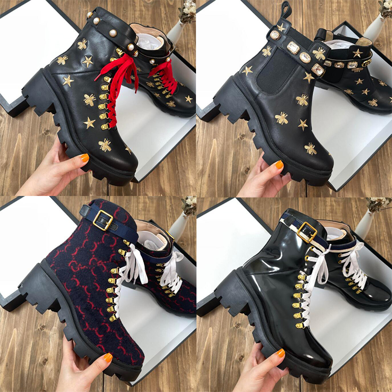 Designer Women Martin boots Auturn Winter Real Leather Cowskin Outdoor Desert Booties Luxury Fashion Classic Diamond High Heel Ladies Shoes Size 35-42 With Box