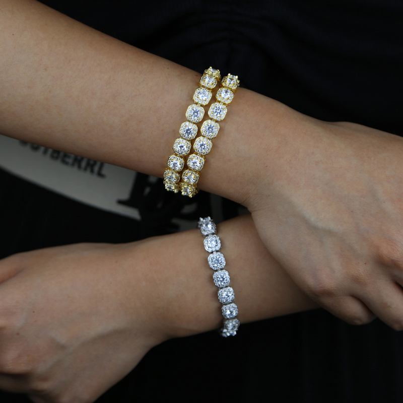 Bangle Iced Out Bling 5A Cubic Zirconia Square Charm Bracelet 8MM Silver Color CZ Tennis Chain Bangle Hip Hop Fashion Mens Jewelry 220831