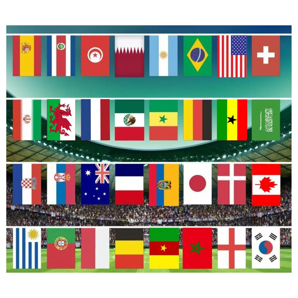 DHL 2022 Football Soccer Flag Fans 32 Team National Flag Country World Bunting String Flag for Hanging Decoration
DHL 2022 Football Soccer Flag Fans 32 Team National Flag Country World Bunting String Flag for Hanging Decoration