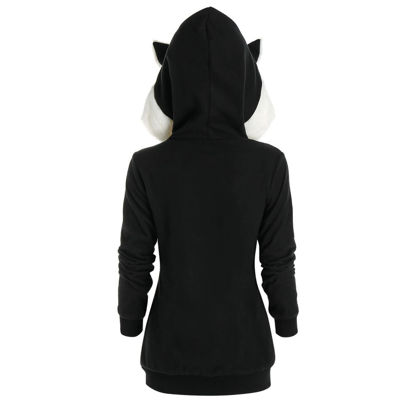 Womens Hoodies Sweatshirts Fashion Plush Cat Ear Hooded Jacket Coat Casual Sweatshirt Zipper Coat Streetwear Female Winter Long Sleeve Womens Outerwea