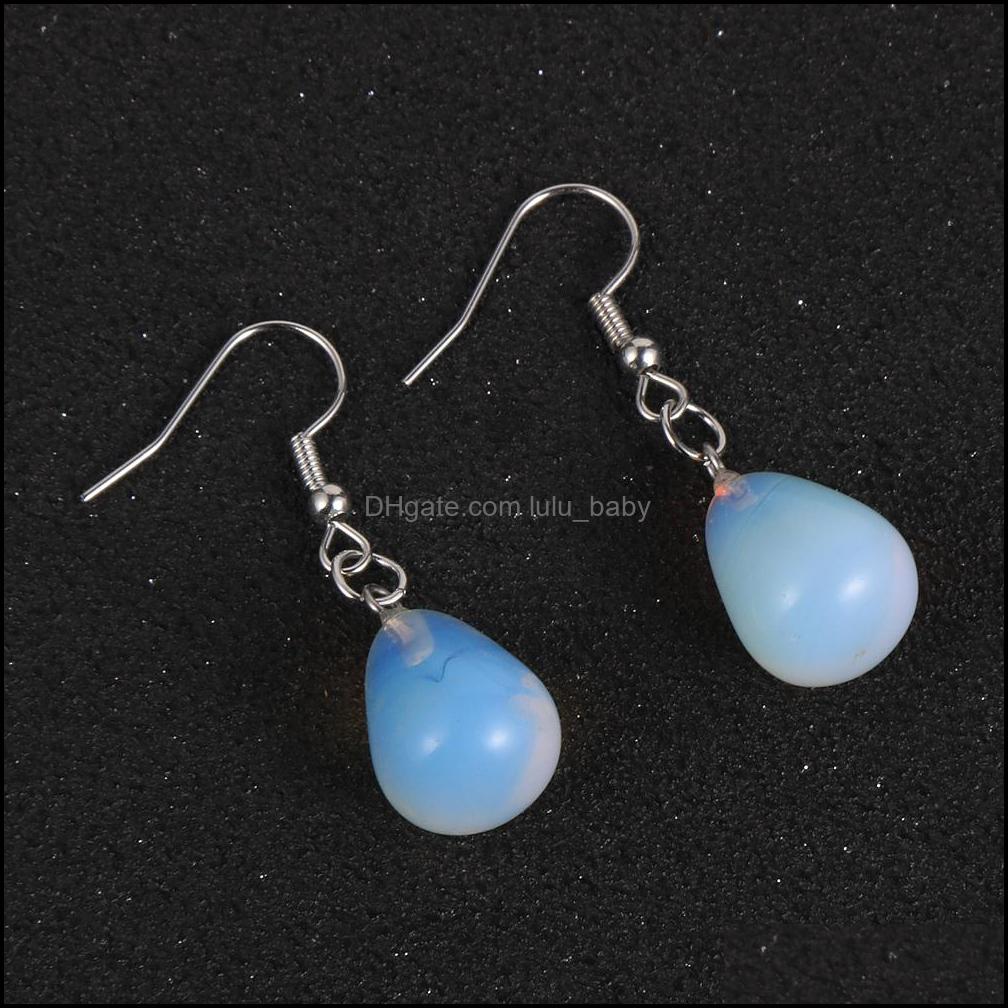 Charm Waterdrop Turquoises Rose Crystal Quartz Tiger Eye Opal Stone Charms Dangling Earrings Amethysts Hanging Earring Fashion Women Dhwop