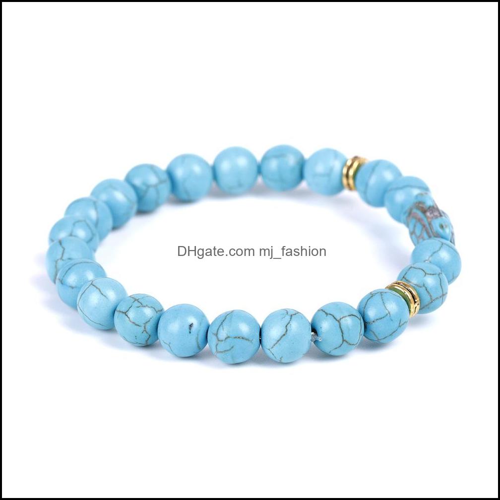 Charm Bracelets Sea Turtle Lava Beads Bracelets Classic 8Mm Turquoise Stone Elastic Friendship Bracelet Beach For Women Dhseller2010 Dhiyd