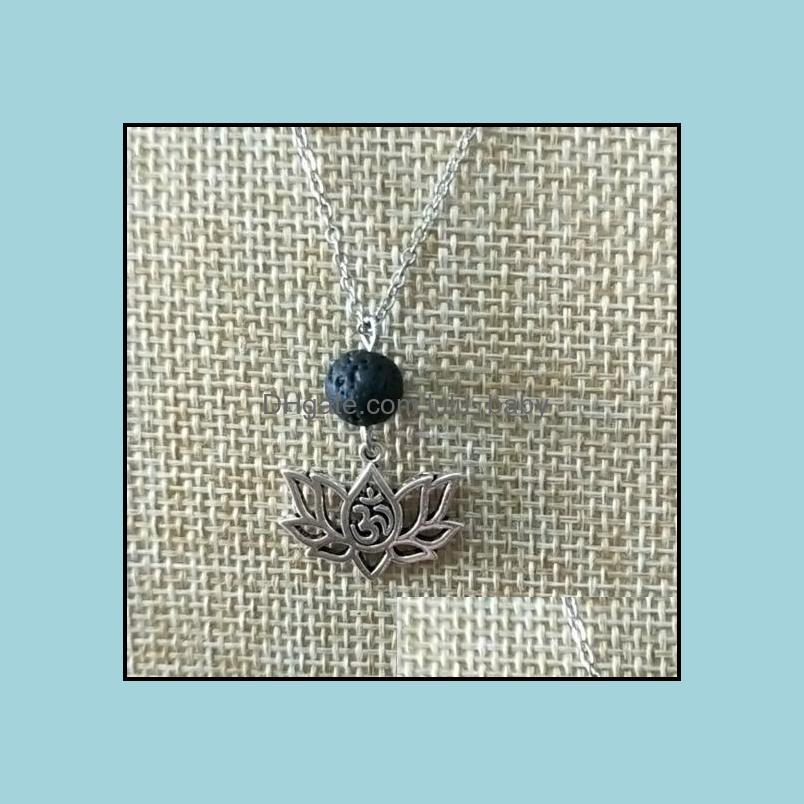 Pendant Necklaces Lotus Flower Black Lava Stone Necklace Volcanic Rock Beads Diy Aromatherapy Essential Oil Diffuser Necklaces Women Dh1Ec